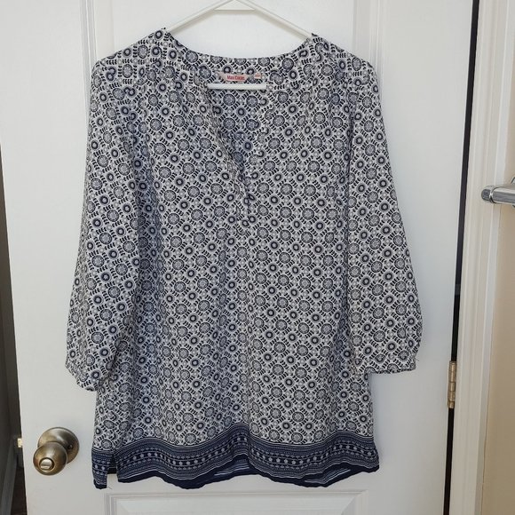 Navy Blue & White Boho Blouse - Picture 1 of 7